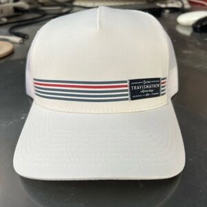 Travis Mathew White Hat with Red and Blue Stripes